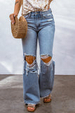 Light Blue Destroyed Ripped Casual Wide Leg Jeans