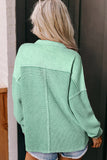 Laurel Green Waffle Exposed Seam Pocket Henley Sweatshirt