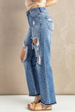 Sky Blue Distressed Holes Hollow-out Boyfriend Jeans