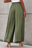 Green Drawstring Smocked High Waist Wide Leg Pants