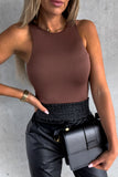 Solid Color Crew Neck Casual Sleeveless Bodysuit