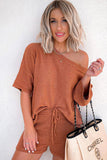 Gold Flame Loose Top and Drawstring Shorts Knit Set