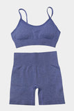 Blue Spaghetti Straps Seamless Yoga Short Set