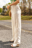 Apricot Linen Elastic Drawstring Waist Loose Pants