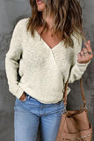 Beige Wrap Casual V Neck Backless Knit Sweater - Kevous