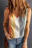 Multicolor Color Block V-Neck Waffle Knit Tank Top