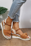 Brown Bow Knot Detail Espadrille Ankle Strap Wedge Sandals
