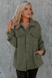 Green Retro Quilted Flap Pocket Button Shacket