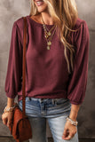 Red Dahlia Solid Color 3/4 Sleeve Round Neck Top