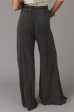 Gray Mineral Washed  Drawstring Retro Wide Leg Pants