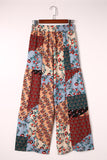 Multicolor Boho Patchwork Print Drawstring Wide Leg Pants