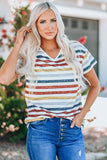 Multicolor Stripes V Neck T-shirt