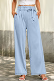 Sky Blue High Waist Pocketed Wide Leg Tencel Jeans