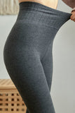 Gray Thermal Fleece Lined Ribbed Knit High Waist Leggings