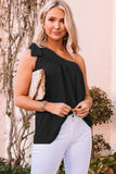 Black Asymmetric Tie On Shoulder Sleeveless Top