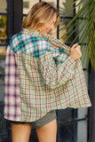 Multicolor Plaid Patchwork Front Pockets Long Sleeve Shirt