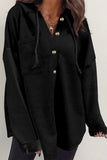 Black Button Up Contrast Knitted Sleeves Hooded Jacket