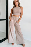 Pale Chestnut Mineral Wash Smocked Waistband Wide Leg Pants