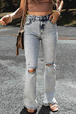 Light Blue Distressed Light Washed Slit Knee Flared Jeans