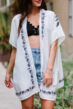 White Retro Floral Pattern Kimono