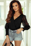 Black Mesh Long Sleeve Surplice Bodysuit