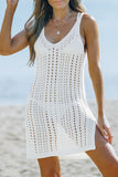 White Hollow Out Crochet Cover Up Beach Dress with Slits