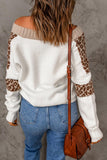 Cheetah Color Block Rib Trim Off Shoulder Pullover Sweater - Kevous
