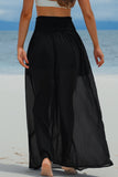 Black Shirred High Waist Chiffon Split Beach Maxi Skirt