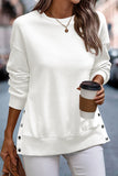 White Snap Buttons Side Splits Pullover Sweatshirt