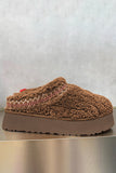 Chestnut Embroidered Sherpa Plush Thick Sole Snow Boots