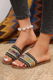 Chestnut Bohemian Pattern Crochet Faux Leather Beach Slippers