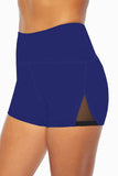 Blue Mesh Cutout Patchwork Swim Shorts