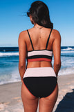 Apricot Spaghetti Straps Colorblock Ribbed High waisted swimsuits