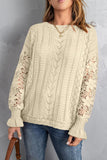 Crochet Lace Cutout Casual Knit Sweater For Women - Kevous