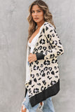 Cheetah Print Casual Hooded Open Front Cardigan