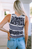 Gray Ribbed Leopard Tie Dye Snap Button Tank Top