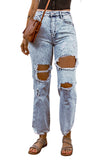 Sky Blue Hollow-out Light Washed Ripped Boyfriend Jeans