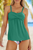 Adjustable Straps Tropical Ruched Tankini Swimsuit