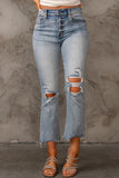 Sky Blue Light Wash Ripped Straight Leg High Waist Jeans