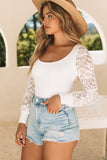 White Lace Sleeves Square Neck Bodysuit
