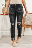 Black Ripped Slim Fit Washed Jeans