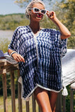 Blue Tie-dye Batwing Sleeves Beach Cover up