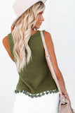 Green Tasseled Crochet Hollow-out Knit Tank