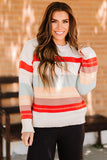 Striped Color Block Drop Shoulder Knit Sweater - Kevous