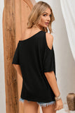 Black Solid Asymmetrical Neck Loose Casual T-Shirt