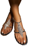Silver Dazzling Rhinestone T Strap Flip Flop Sandals