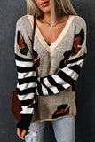 Striped Sleeves Patchwork Leopard Sweater