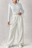 Beige Crop Top and Wide Leg Pants Two Piece Set