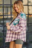 Multicolor Plaid Patchwork Front Pockets Long Sleeve Shirt