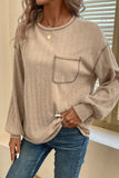 Pale Khaki Loose Exposed Stitching Textured Knit Top